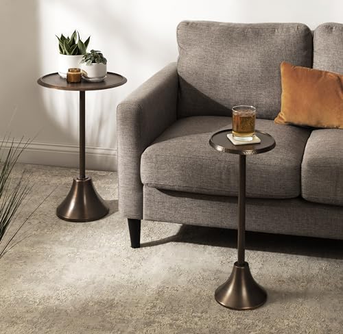 Sanzo Modern Pedestal Drink Table; 9 x 9 x 23; Bronze; Decorative End Table with Hammered Tabletop