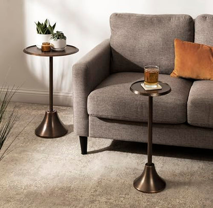 Sanzo Modern Pedestal Drink Table; 9 x 9 x 23; Bronze; Decorative End Table with Hammered Tabletop