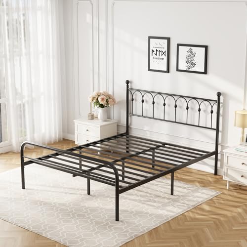 Queen Bed Frame with Headboard, Victorian Metal Platform Bed Frame, view 5