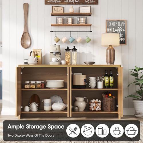 Fluted Buffet Cabinet with Storage, Kitchen Coffee Wine Bar Cabinet, view 7