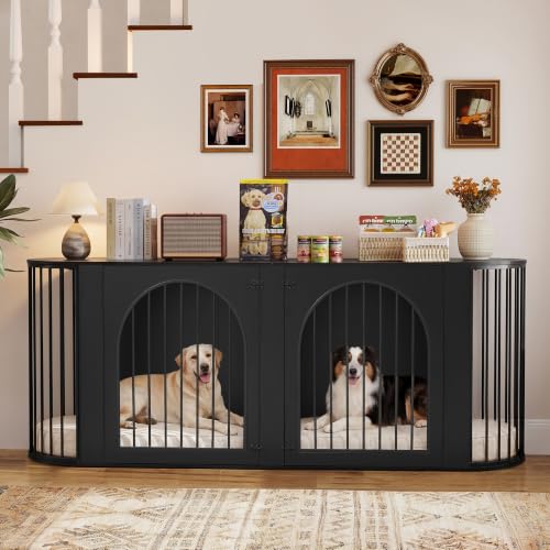 86.6'' Double Dog Crate Furniture, Oval Dog Kennel Furniture with Divider, view 2