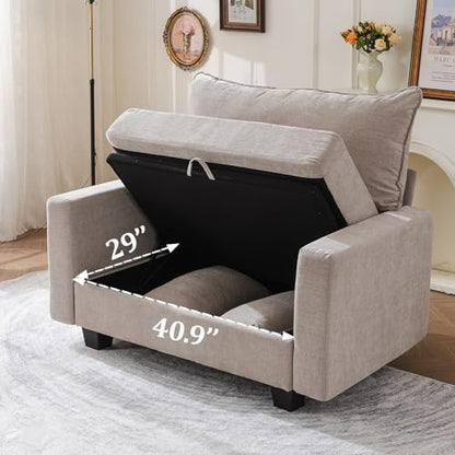 53'' Loveseat Sofa with All Seats Storage, Modular Sectional Couch with Deep Seat,Oversized Comfy Couch with Throw Pillows,Single Sofa Chair for Living Room,Bedroom,Chenille,Khaki