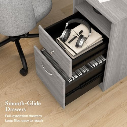 Bush Home Cabot 60W L Shaped Computer Desk with Storage in Modern Gray, 60-inch Corner Table with Drawers for Home Office Workspace