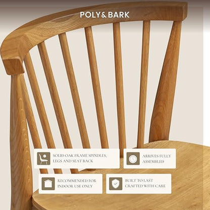 Poly & BARK Ligna Counter Stool Oak– Mid-Century Inspired Stool with Sculpted Spindle Back – Solid American Oak Frame and Engineered Wood Veneered Seat – Fully Assembled and Ready to Use