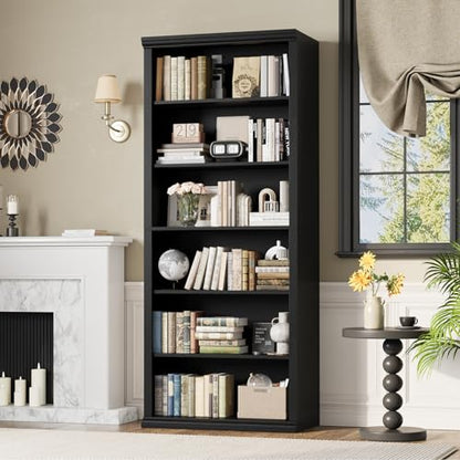 Bookcase and Bookshelves, 28" W Tall Bookshelf with Elegant Design, 6 Tiers Spacious Book Storage, Freestanding Book Organizer, Display Library Shelf for Home Office, Living Room & Study Room