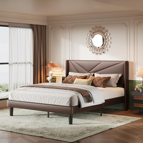 Queen Size Bed Frame with Upholstered Wingback Headboard, view 4