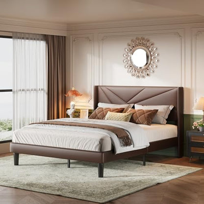 Queen Size Bed Frame with Upholstered Wingback Headboard, view 4