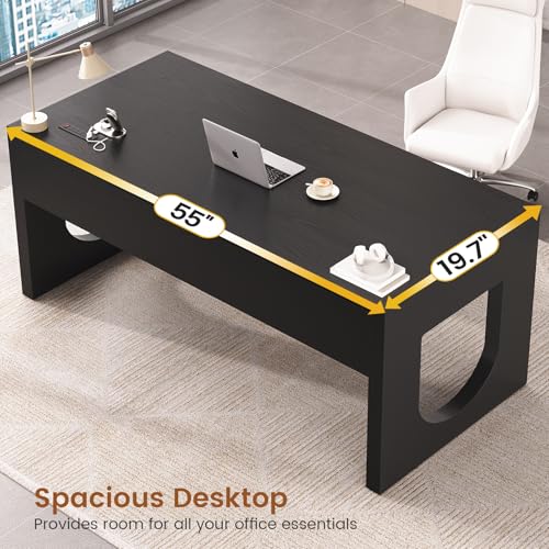 55" Modern Executive Office Desk with 3 Drawers, Black, view 6