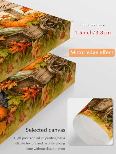 NuYeBiofx Farm Pumpkin Happy Thanksgiving Canvas Wall Art Prints,48"x32" Framed Picture Artwork Cartoon Straw Man Printed Canvas Oil Painting for Living Room Bedroom Office,Ready to Hang
