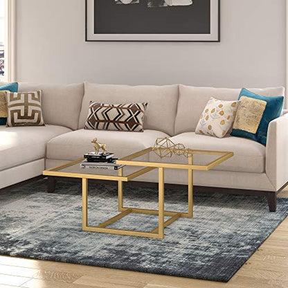 43" Wide Square Coffee Table in Brass, Modern coffee tables for living room, studio apartment essentials