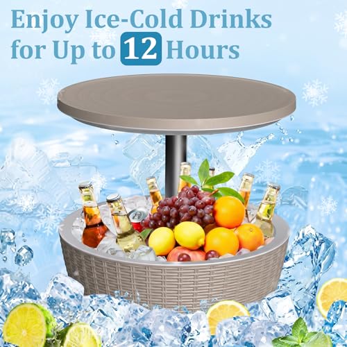 Outdoor Side Table, Cooler Bar Table, Weather Resistant Patio End Tables, Patio Furniture for Garden, Porch, Pool, Lawn, Backyard or Indoor