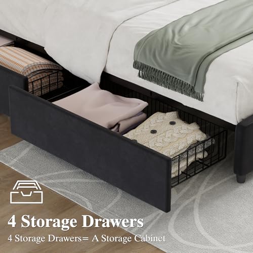Black Heavy-Duty Platform Bed Frame with Storage, view 7