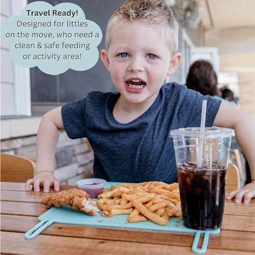 Table Tyke Silicone Placemat for Toddlers with Teething Table Edge Bumper - Non-Slip Baby Placemat for Restaurant & Home Dining - BPA Free Kids Food Mat - Travel Ready Toddler Eating Mat - Sage Green