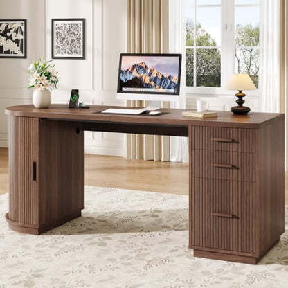 70" Fluted Executive Desk with File Drawers (Walnut), view 2