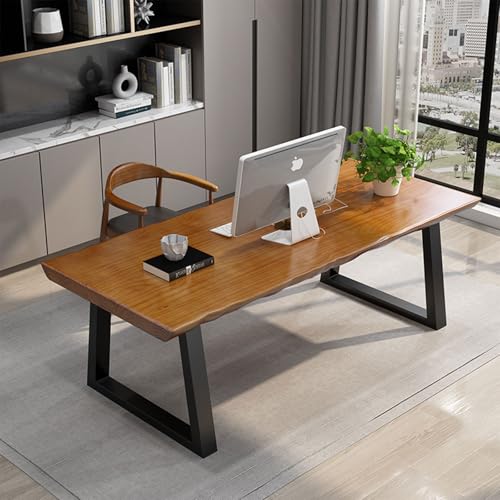 Modern Solid Wood Executive Desk – Spacious and Minimalist Home Office Workstation Perfect for Writing and Professional Use (Light Brown, 47in)