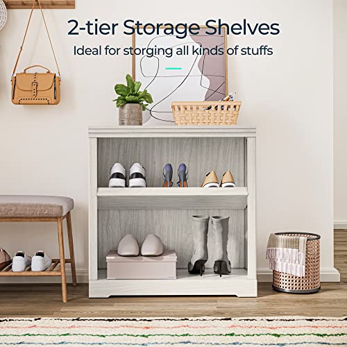 2-Tier Bookcase and Bookshelf, Small Wood Display Storage Shelves Farmhouse Bookshelf for Home Office, Living Room, Bed Room - White Oak