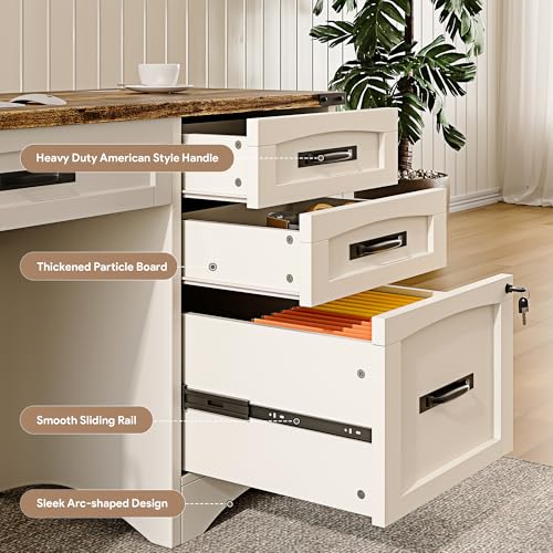 55" Farmhouse Executive Desk with Drawers, White, view 5