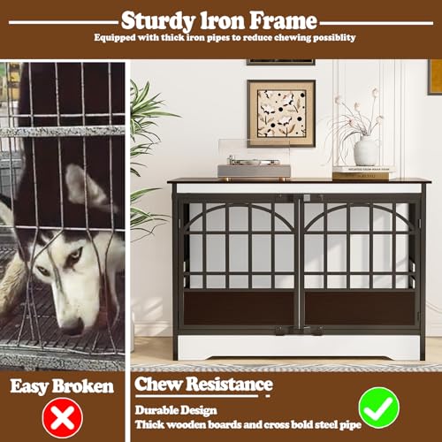 52IN Dog Crate with Arched Doors, White Brown, view 5