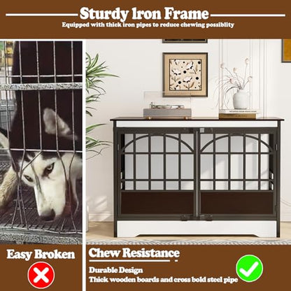 52IN Dog Crate with Arched Doors, White Brown, view 5
