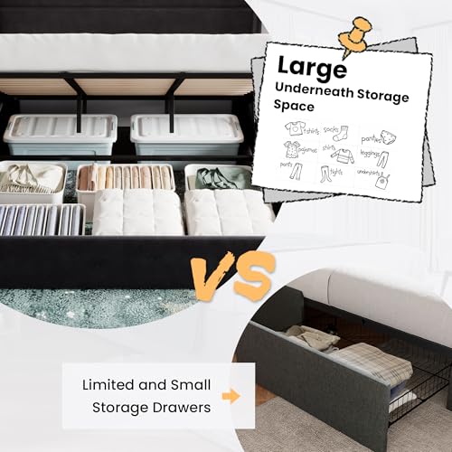 King Size Lift Up Hydraulic Storage Bed Frame Black, view 5