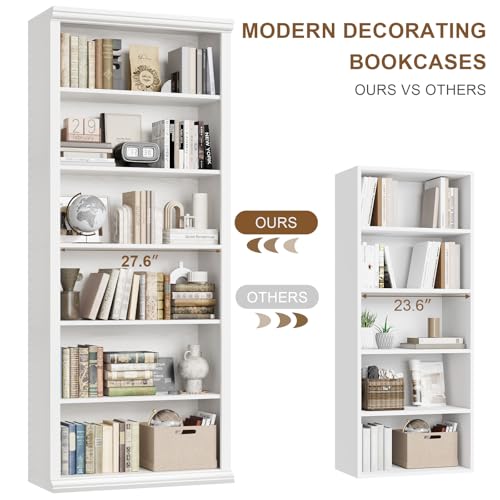 Bookcase and Bookshelves, 28" W Tall Bookshelf with Elegant Design, 6 Tiers Spacious Book Storage, Freestanding Book Organizer, Display Library Shelf for Home Office, Living Room & Study Room