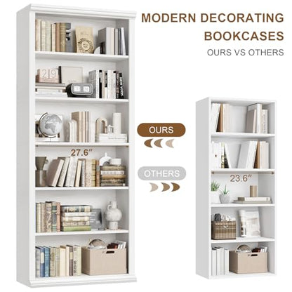 Bookcase and Bookshelves, 28" W Tall Bookshelf with Elegant Design, 6 Tiers Spacious Book Storage, Freestanding Book Organizer, Display Library Shelf for Home Office, Living Room & Study Room