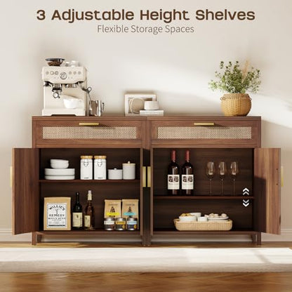Rattan Buffet Cabinet with Storage Set of 2, view 5
