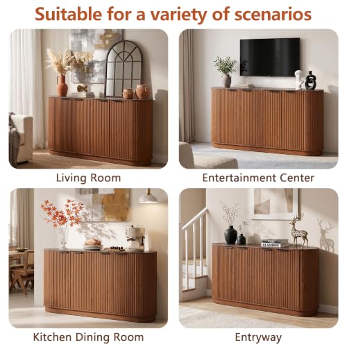 Modern Sideboard Buffet Cabinet with Storage, 59” Curved Credenza, Walnut, view 6