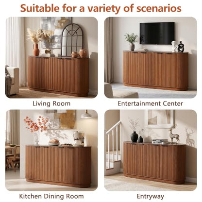 Modern Sideboard Buffet Cabinet with Storage, 59” Curved Credenza, Walnut, view 6