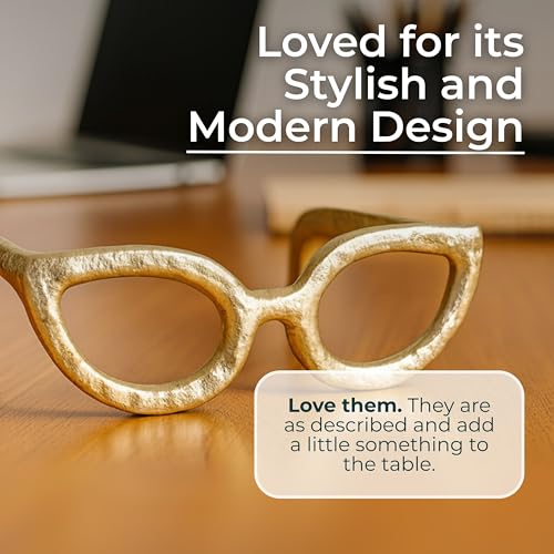 Cateye Glasses Decorative Object – Aluminum Sculpture Modern Home Decor Ornament – Shelf Styling & Coffee Table Decor for Bathroom, Office & Living Room – 7"x3", Gold