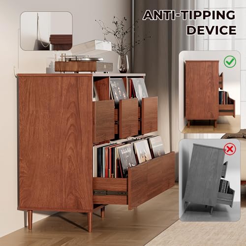 47.2" Large Record Player Stand, Vinyl Record Storage Cabinet, Brown, view 7
