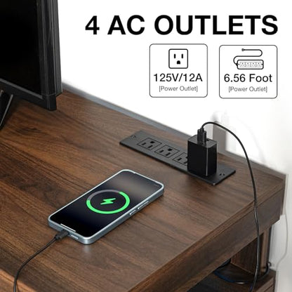 Modern LED TV Stand for 75 Inch TV, Walnut TV Console with Power Outlet, Entertainment Center with Storage for 75/70/65 inch TVs, Rustic Gaming Media Console Cabinet for Living Room (64 Inch)
