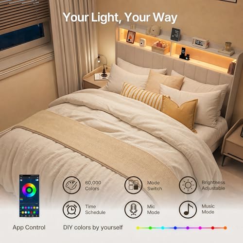 Queen Size Bed Frame with Headboard & Charging Station, view 7