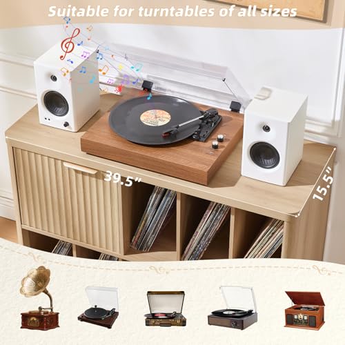 Large Record Player Stand with Vinyl Storage Up to 450 Albums, view 6