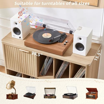 Large Record Player Stand with Vinyl Storage Up to 450 Albums, view 6