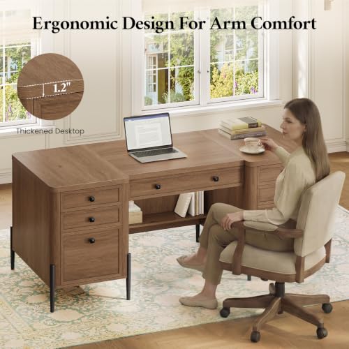 63" W x 27.6" D Executive Desk with 2 Cabinets & 6 Drawers, view 8