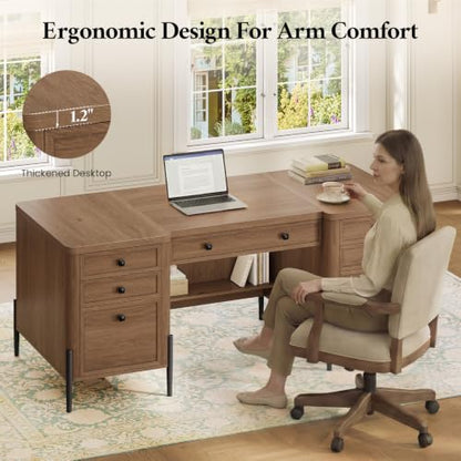 63" W x 27.6" D Executive Desk with 2 Cabinets & 6 Drawers, view 8