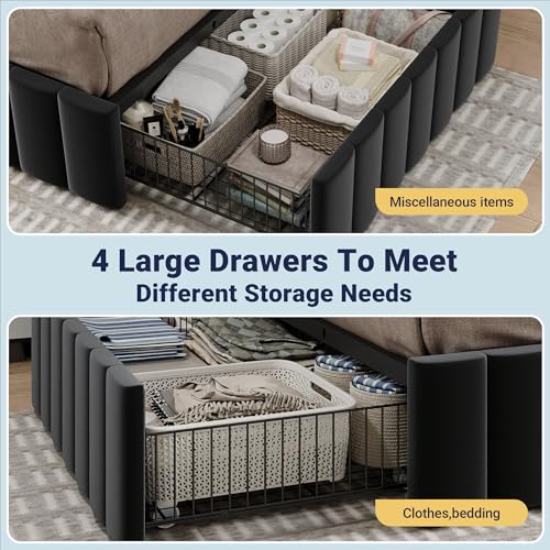 King Size Platform Bed Frame with 4 Large Storage Drawers, view 5