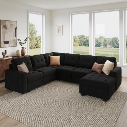 111.4'' Modular Sectional Sleeper Sofa with Pull Out Bed,Black, view 4