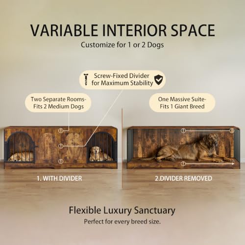 87" Extra Large Dog Crate TV Stand for 2 Dogs, view 4