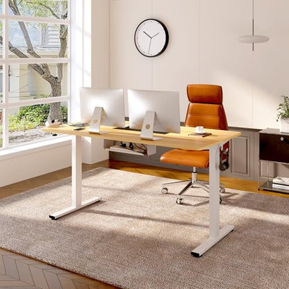 FLEXISPOT EN2 55"x28" Whole-Piece Standing Desk with Power Strip, Maple, view 3