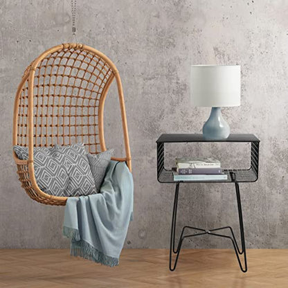 Steel Side Table Nightstand with Storage Shelf Basket for Bedroom, Living Room, Home Office; Rustic Bedside End Table, Industrial Modern Accent Furniture - Concerto Collection - Black