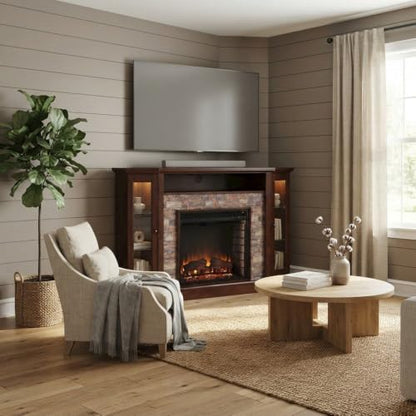 Corner Electric Fireplace with Mantel and Adjustable Shelves, view 3