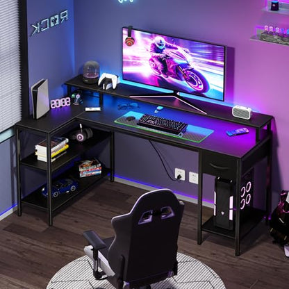 47 Inch L Shaped Gaming Desk, Corner Desks with Shelves, Black, view 5