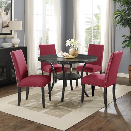 Biony Fabric Dining Chairs with Nailhead Trim, Set of 2, Red