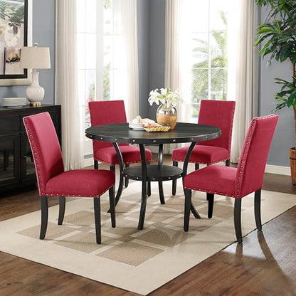 Biony Fabric Dining Chairs with Nailhead Trim, Set of 2, Red
