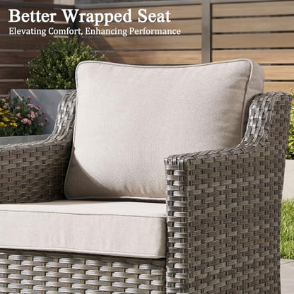 Luxury Patio Furniture Chairs Set - 2 Pieces All Weather Wicker Outdoor Couch and High Back Swivel Rocker Patio Chairs for Deck Yard and Poolside Gray Wicker | Beige Cushions
