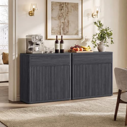 Buffet Cabinet with Storage - Accent Fluted Storage Cabinet with 2 Doors & 1 Drawer 34.6" Wide Modern Sideboard Credenza Large Buffet Table for Living Room Kitchen Dining Room Entryway Office