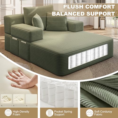 60.2" Oversized Chaise Lounge Chair, Boneless Corduroy Cloud Couch, view 4
