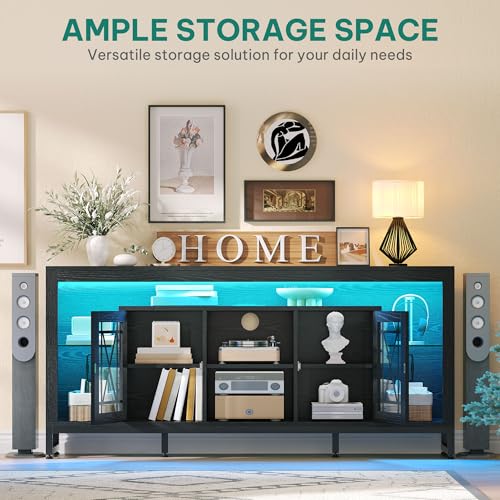 TV Stand for 75 inch TV, Entertainment Center with Storage, Black, view 5